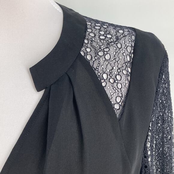 Anthropologie Leifsdottir Womens Black Silk Chiffon Lace Sleeve Blouse 14 New - Picture 4 of 13